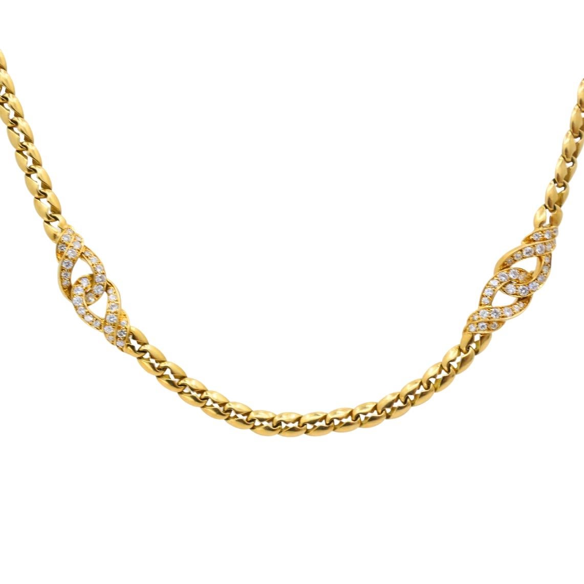 Collar vintage de diamantes Boucheron Cadena de oro de 18k Francia en Excelente estado para la venta en Beverly Hills, CA