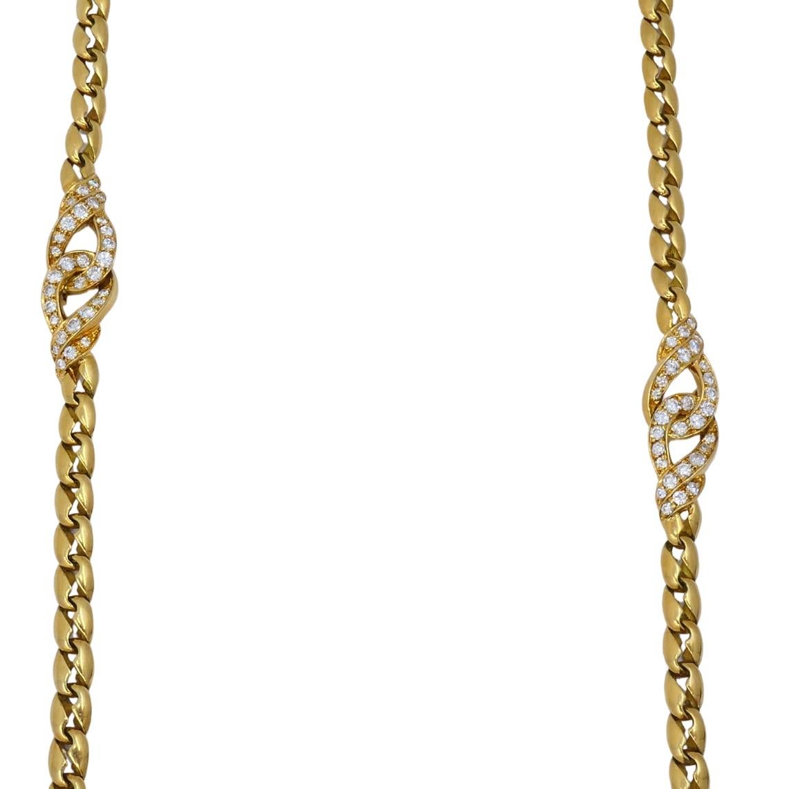 Collar vintage de diamantes Boucheron Cadena de oro de 18k Francia en venta 1