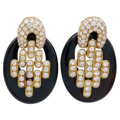 Vintage Boucheron Earrings 18k Gold Diamond Onyx Estate Jewelry