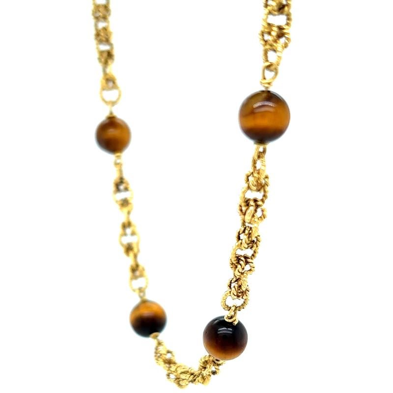 Women's or Men's Vintage Boucheron French 18 Karat Yellow Gold 43 Inch Tiger's Eye Necklace