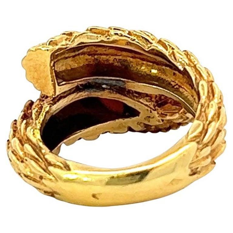 Women's or Men's Vintage Boucheron French Coral 18k Yellow Gold Serpent Boheme Ring