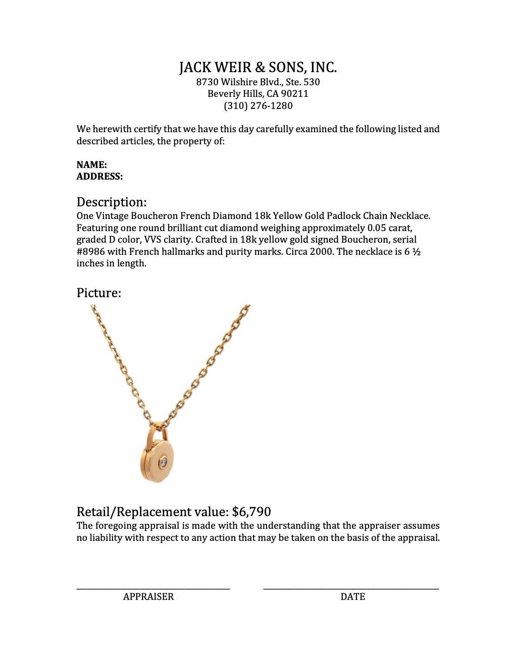 Vintage Boucheron French Diamond 18k Yellow Gold Padlock Chain Necklace 2