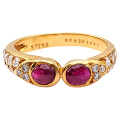 Vintage Boucheron French Ruby and Diamond 18k Yellow Gold Ring