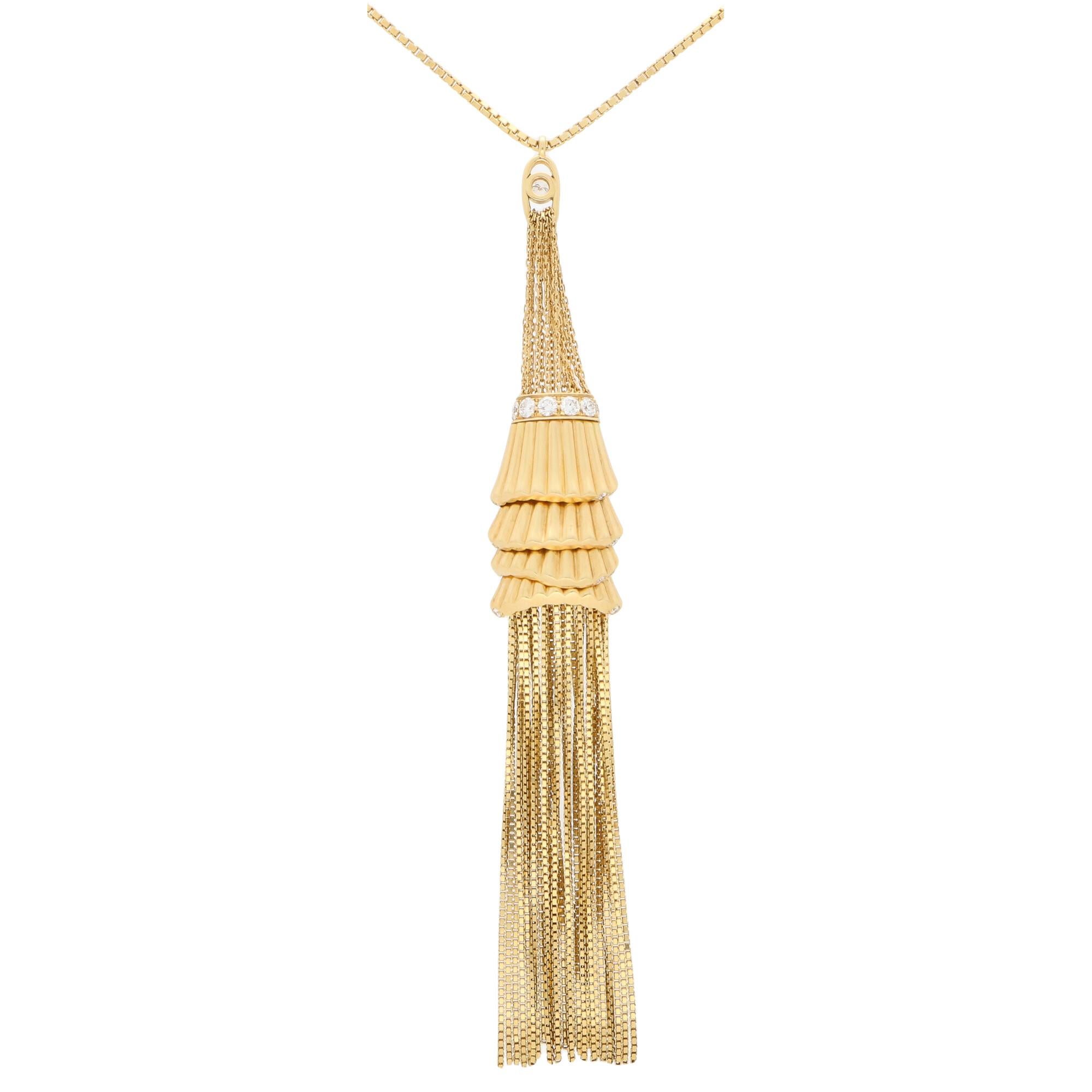 Retro Vintage Boucheron 'Frou Frou' Diamond Tassel Necklace Set in 18k Yellow Gold