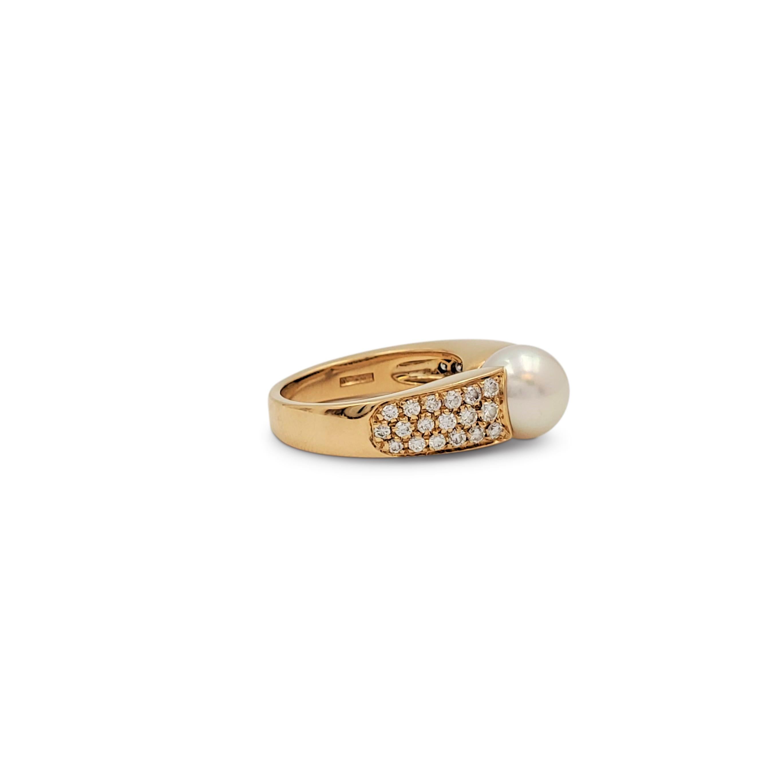 Round Cut Vintage Boucheron Gold Pearl and Diamond Ring