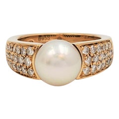 Vintage Boucheron Gold Pearl and Diamond Ring