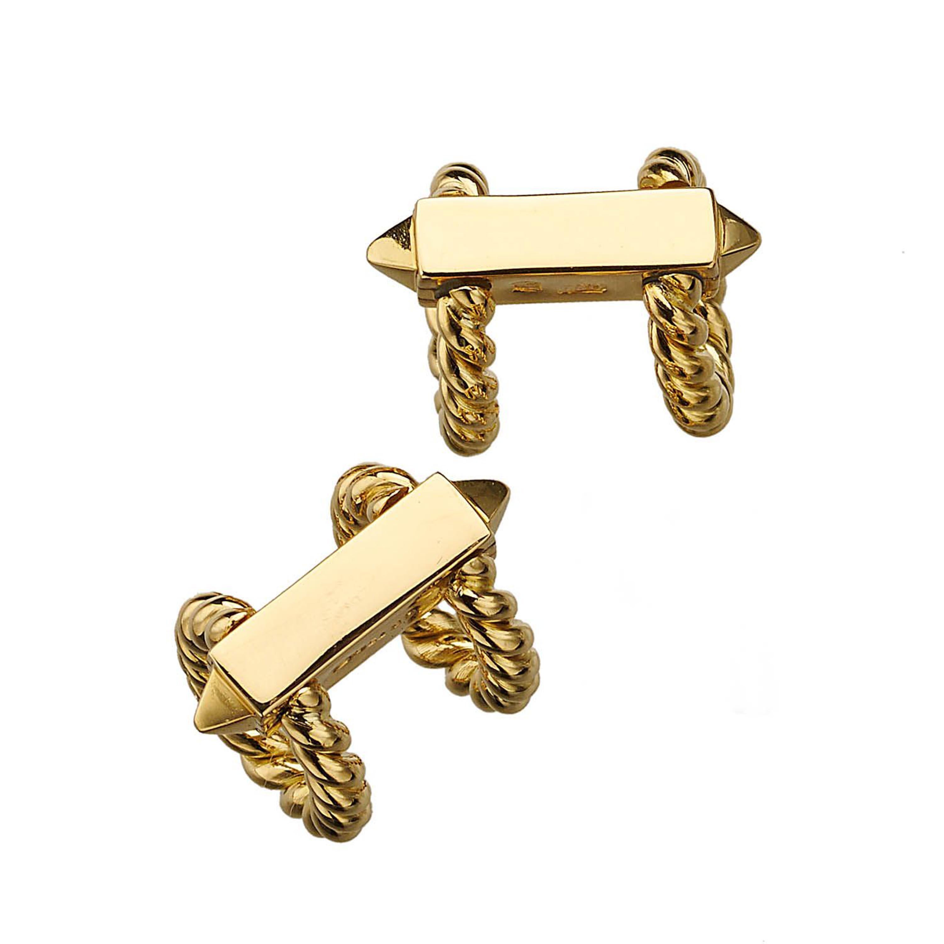 Retro Vintage Boucheron Gold Twisted Rope Cufflinks, with Case, circa 1985 For Sale