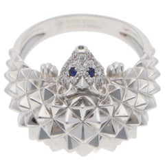 Anillo vintage Boucheron Hans El Erizo de diamantes y zafiros en oro blanco