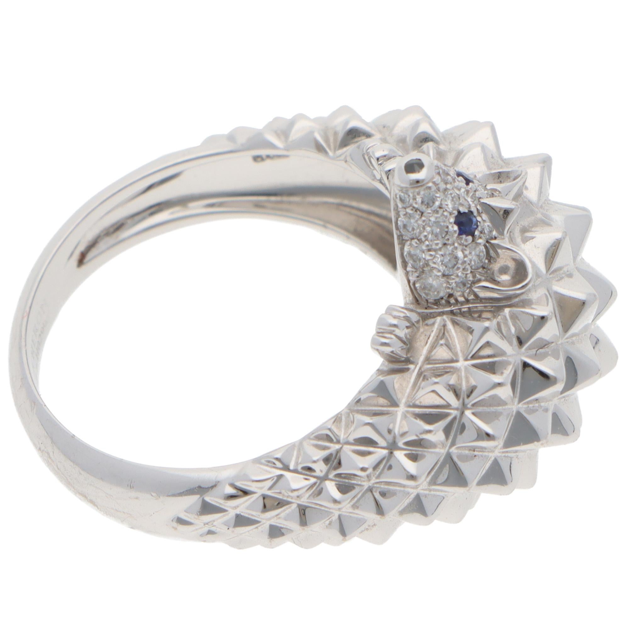 Modern Vintage Boucheron Hans The Hedgehog Diamond and Sapphire Ring in White Gold