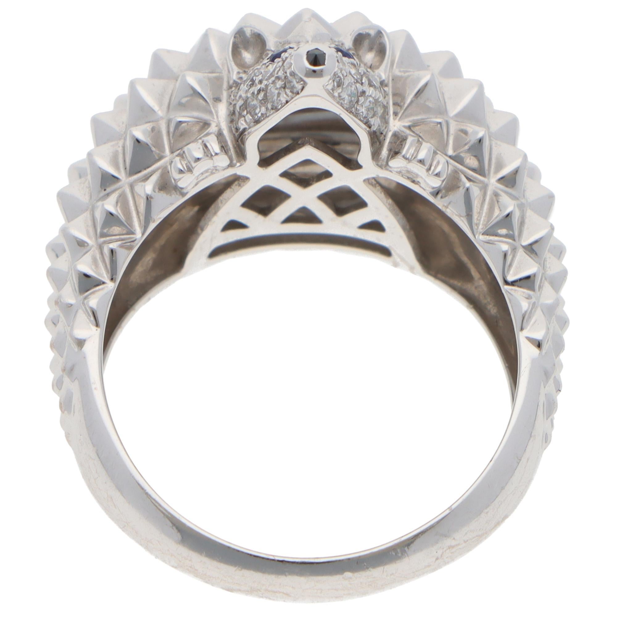 Mixed Cut Vintage Boucheron Hans The Hedgehog Diamond and Sapphire Ring in White Gold