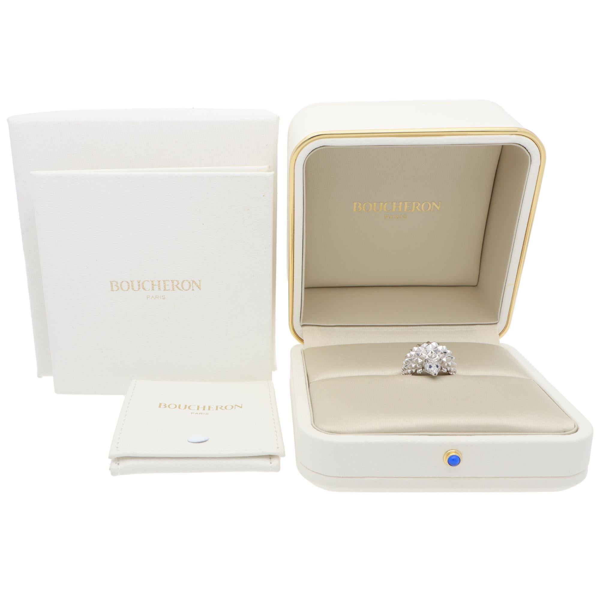 Vintage Boucheron Hans The Hedgehog Diamond and Sapphire Ring in White Gold In Excellent Condition In London, GB