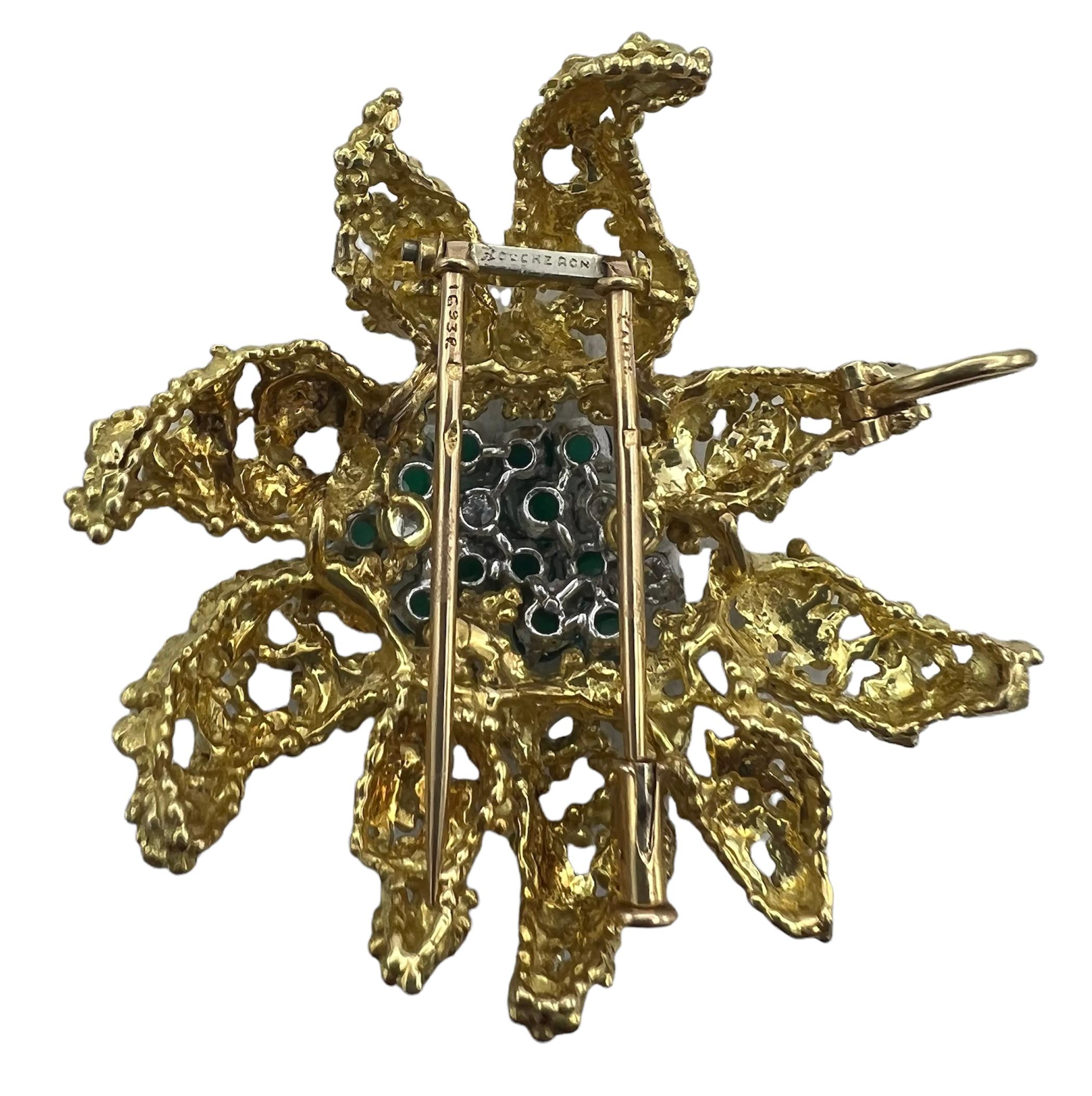Vintage Boucheron Paris 18K Gold, Chrysoprase and Diamond Pin Brooch 1