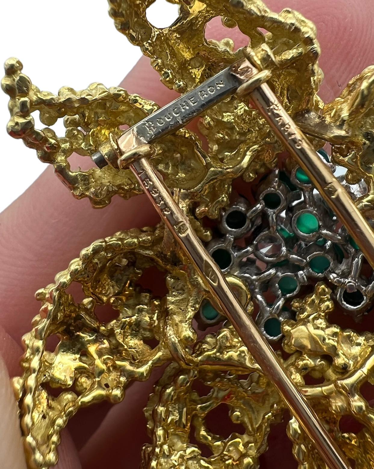 Vintage Boucheron Paris 18K Gold, Chrysoprase and Diamond Pin Brooch 2