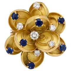 Vintage Boucheron Paris 18K Gold Diamonds Sapphire Flower Ring
