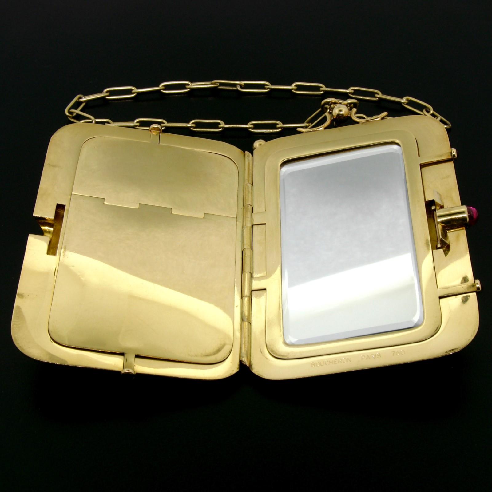 Vintage Boucheron Paris 18k Tri Color Gold Ruby Compact Powder Case 166.4 Grammi 1