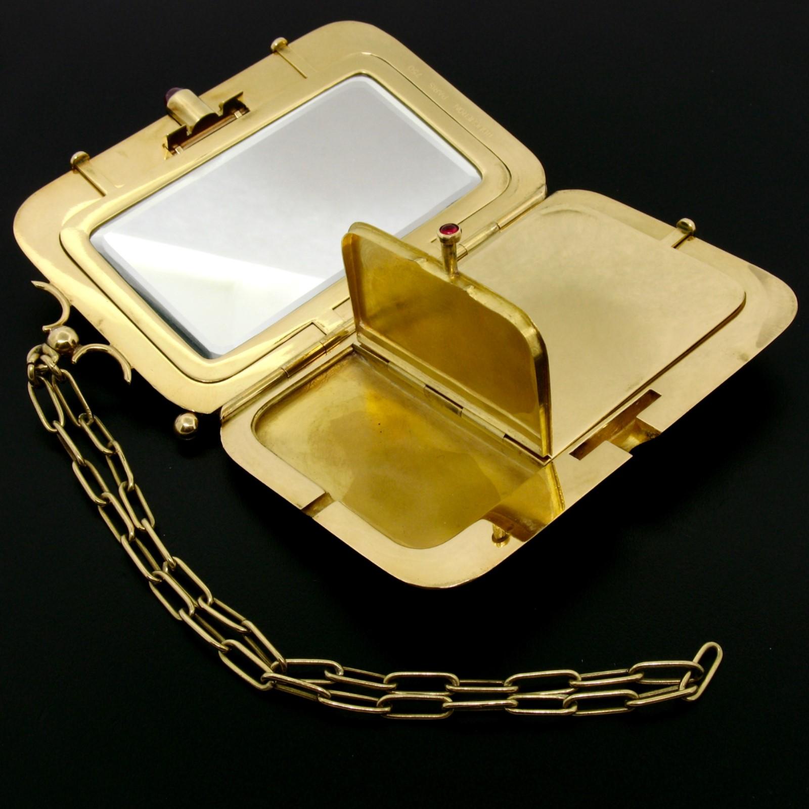Vintage Boucheron Paris 18k Tri Color Gold Ruby Compact Powder Case 166.4 Grammi 2