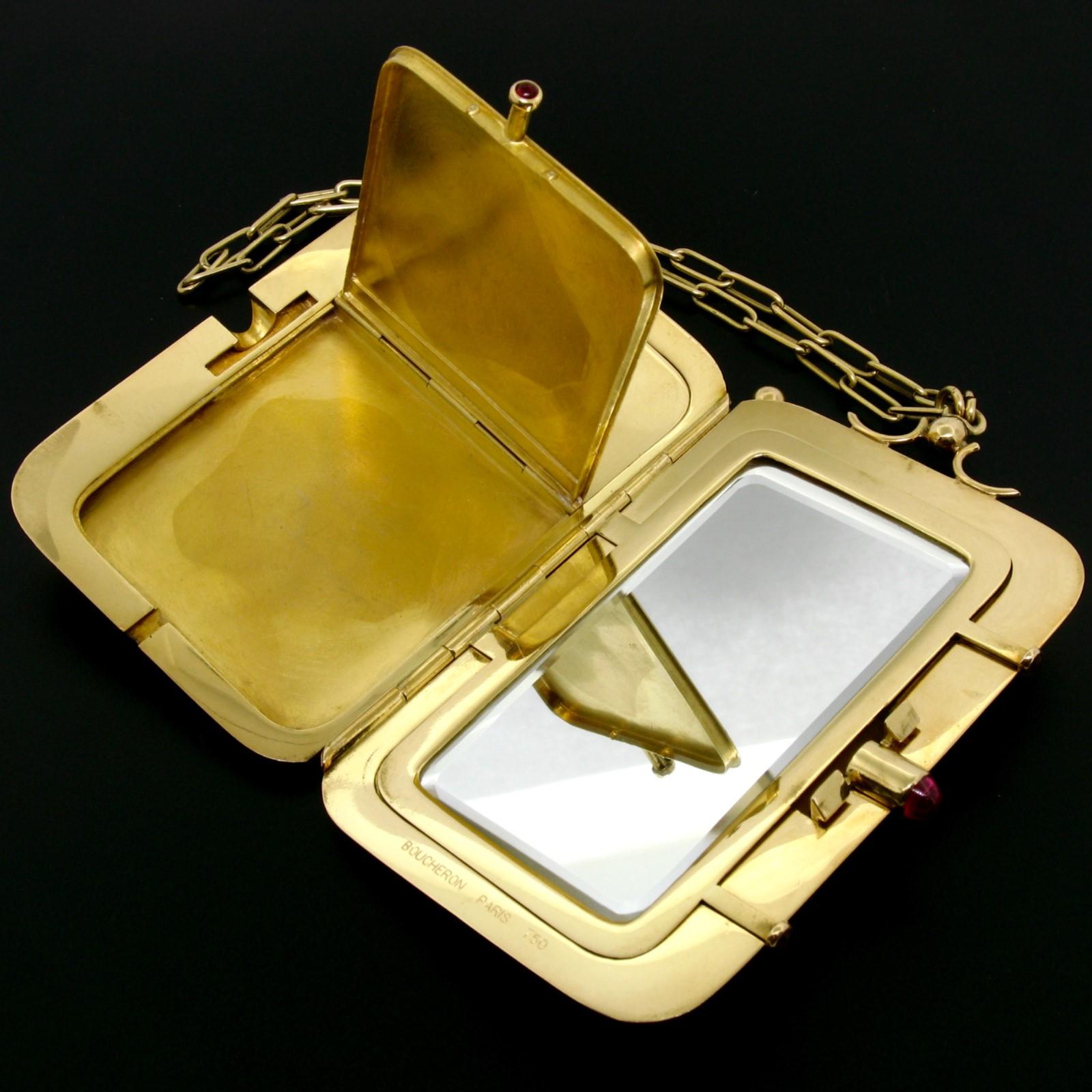 Vintage Boucheron Paris 18k Tri Color Gold Ruby Compact Powder Case 166.4 Grammi 3