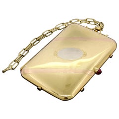 Vintage Boucheron Paris 18k Tri Color Gold Ruby Compact Powder Case 166.4 Grams