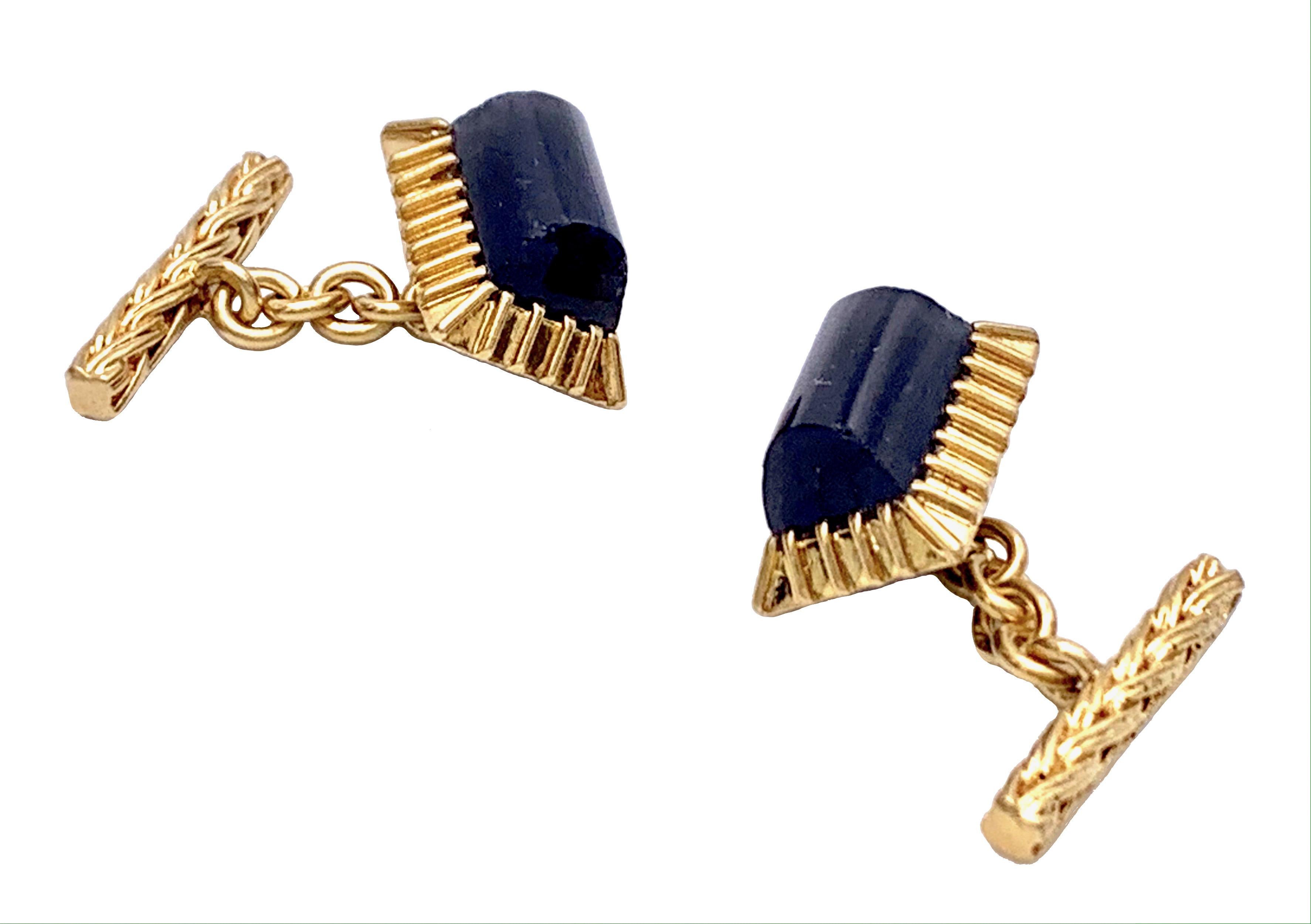 Men's Vintage Boucheron Paris Signed Mid-Century Modern 18 Karat Gold Onyx Cufflinks