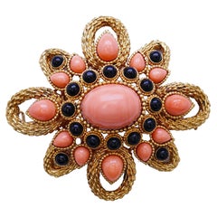 Vintage Boucheron Anhänger Brosche Clip Pin 18k Gold Koralle Französisch