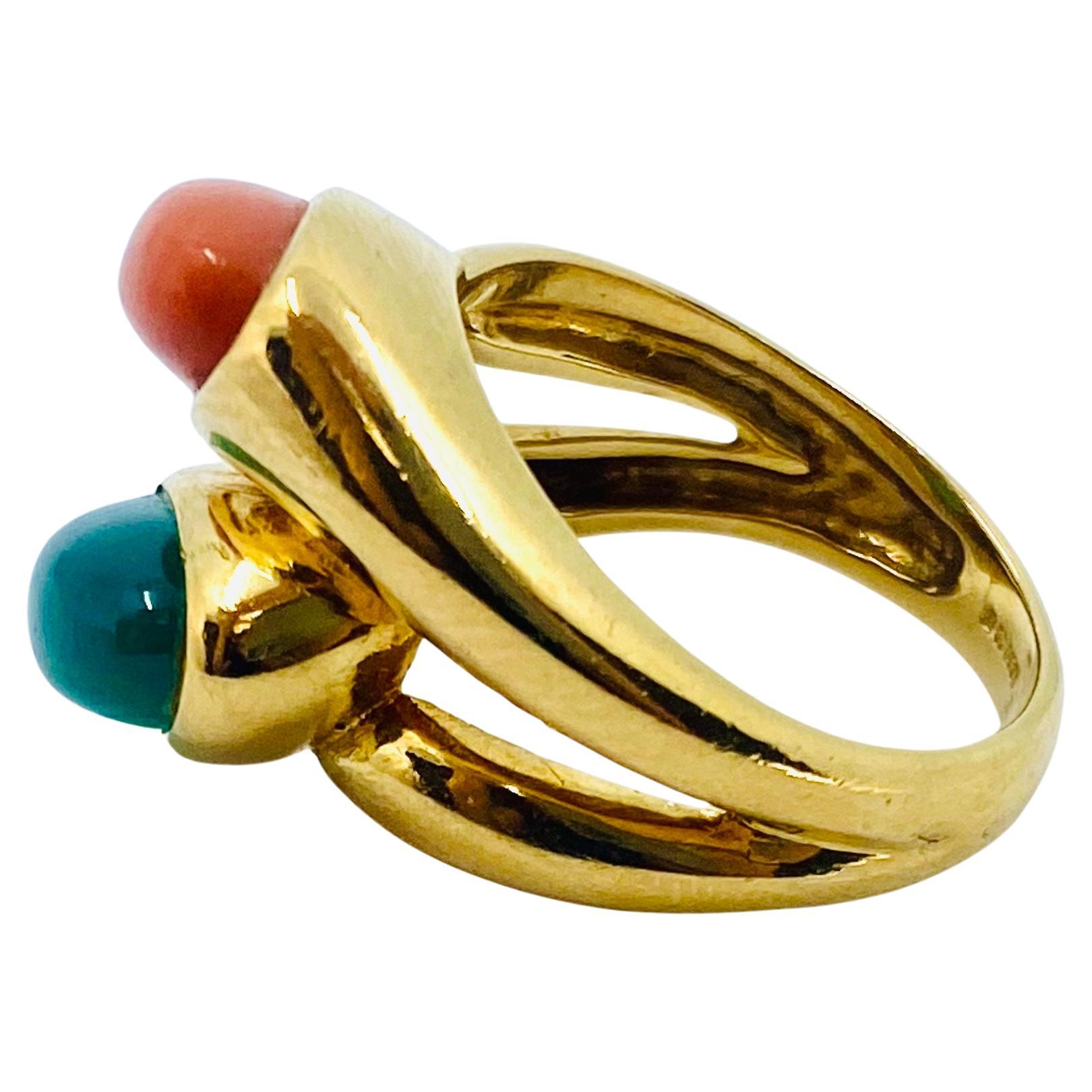 Boucheron-Ring aus 18 Karat Gold mit Chrysopras und Koralle, Vintage im Angebot 1
