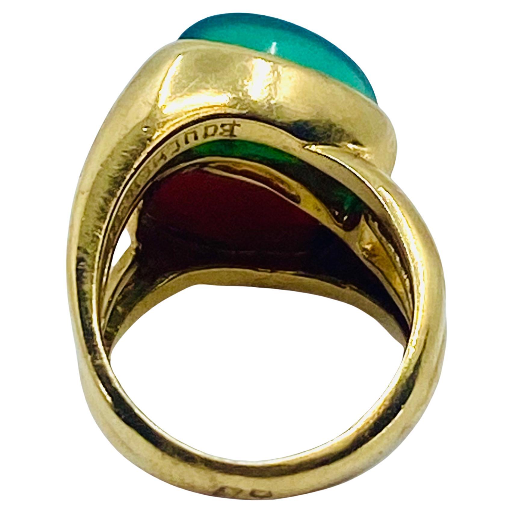 Boucheron-Ring aus 18 Karat Gold mit Chrysopras und Koralle, Vintage im Angebot 3
