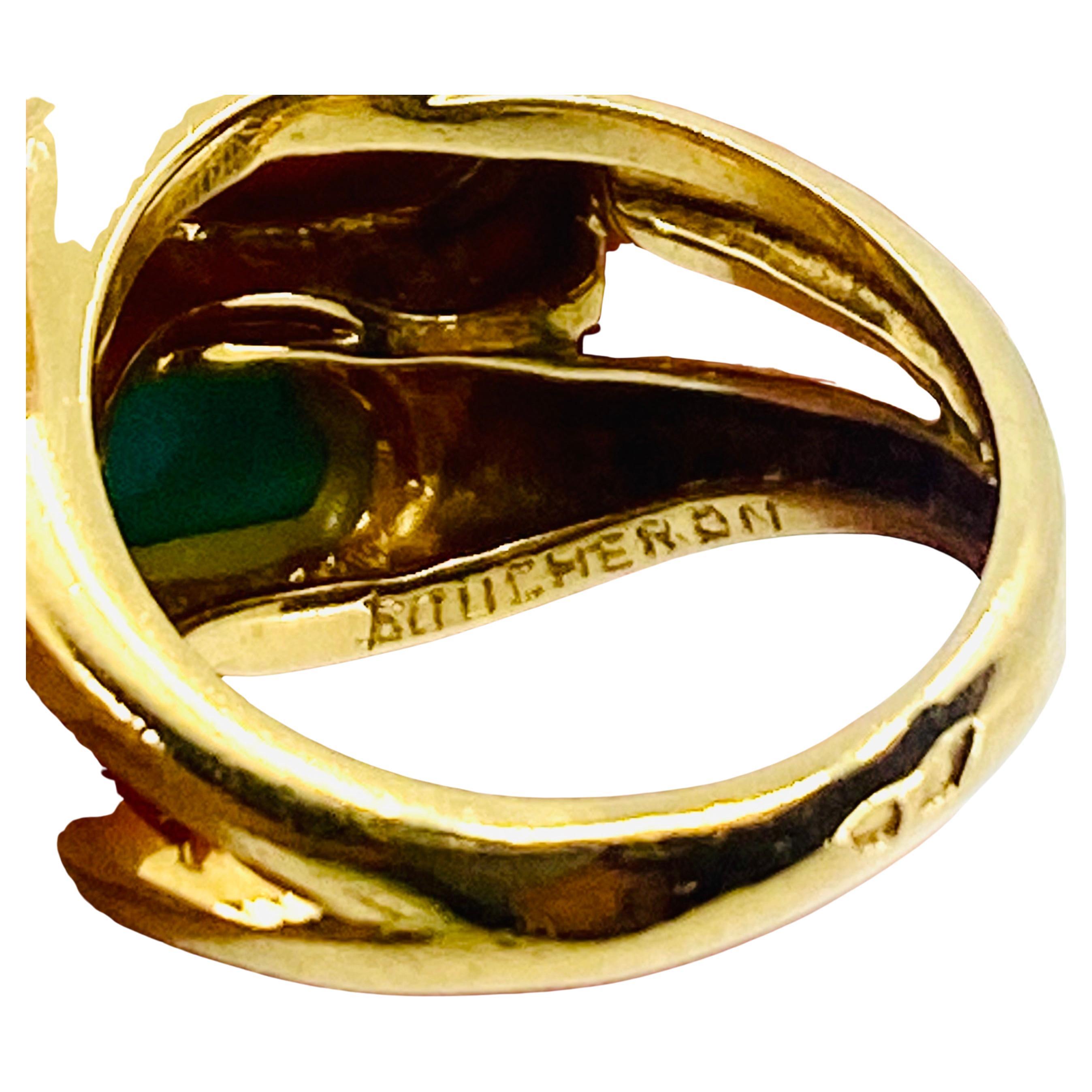 Boucheron-Ring aus 18 Karat Gold mit Chrysopras und Koralle, Vintage im Angebot 4