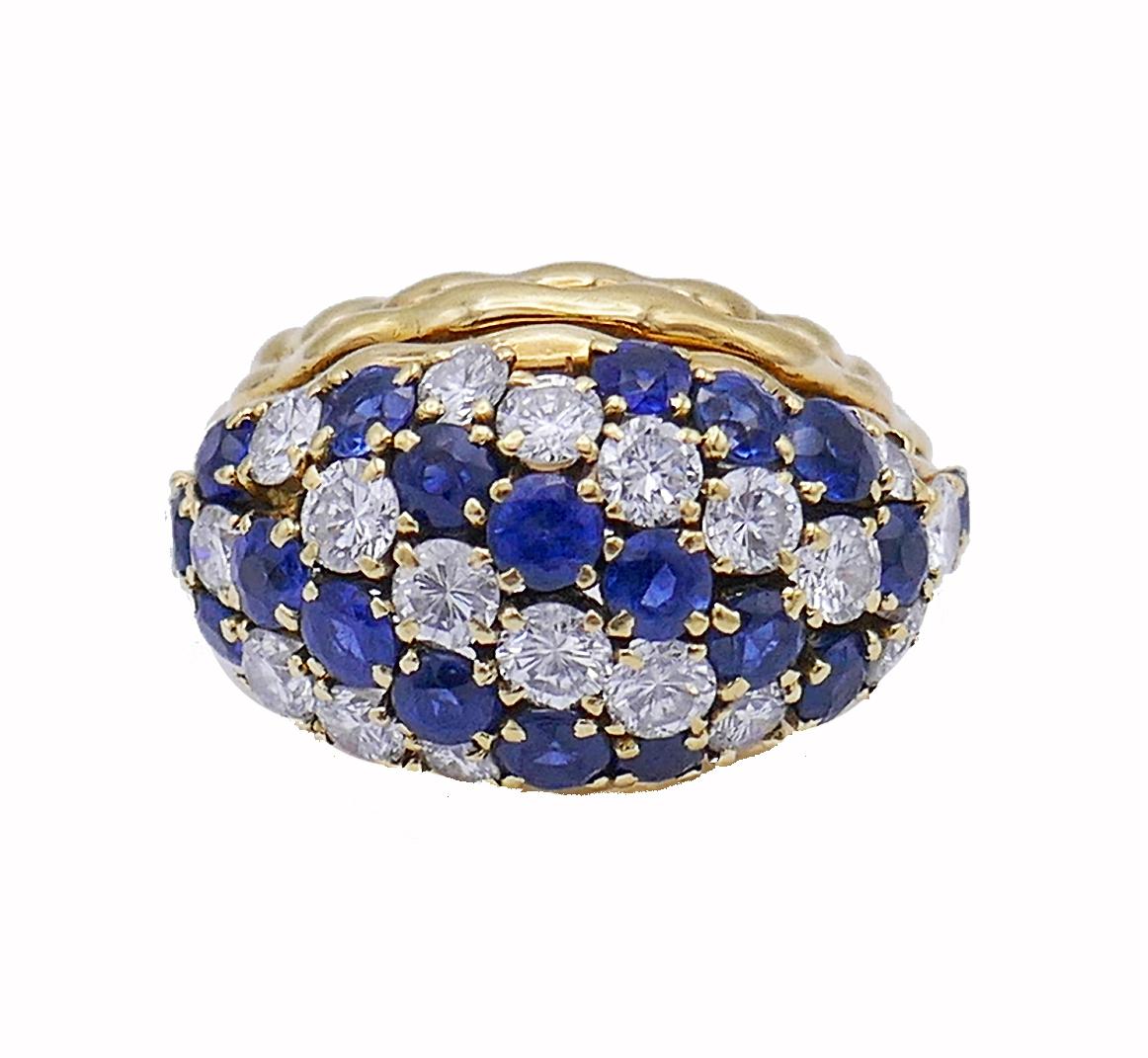 Round Cut Vintage Boucheron Ring 18k Gold Sapphire Diamond 