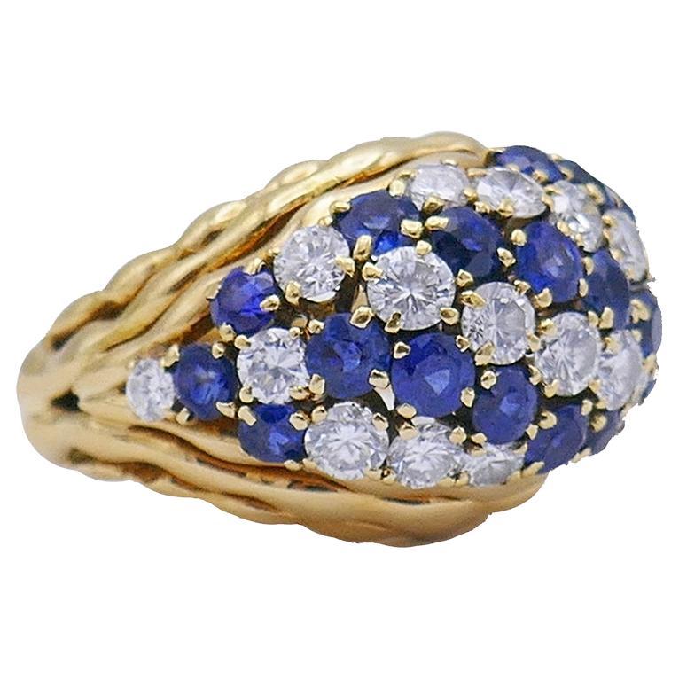 Vintage Boucheron Ring 18k Gold Sapphire Diamond 