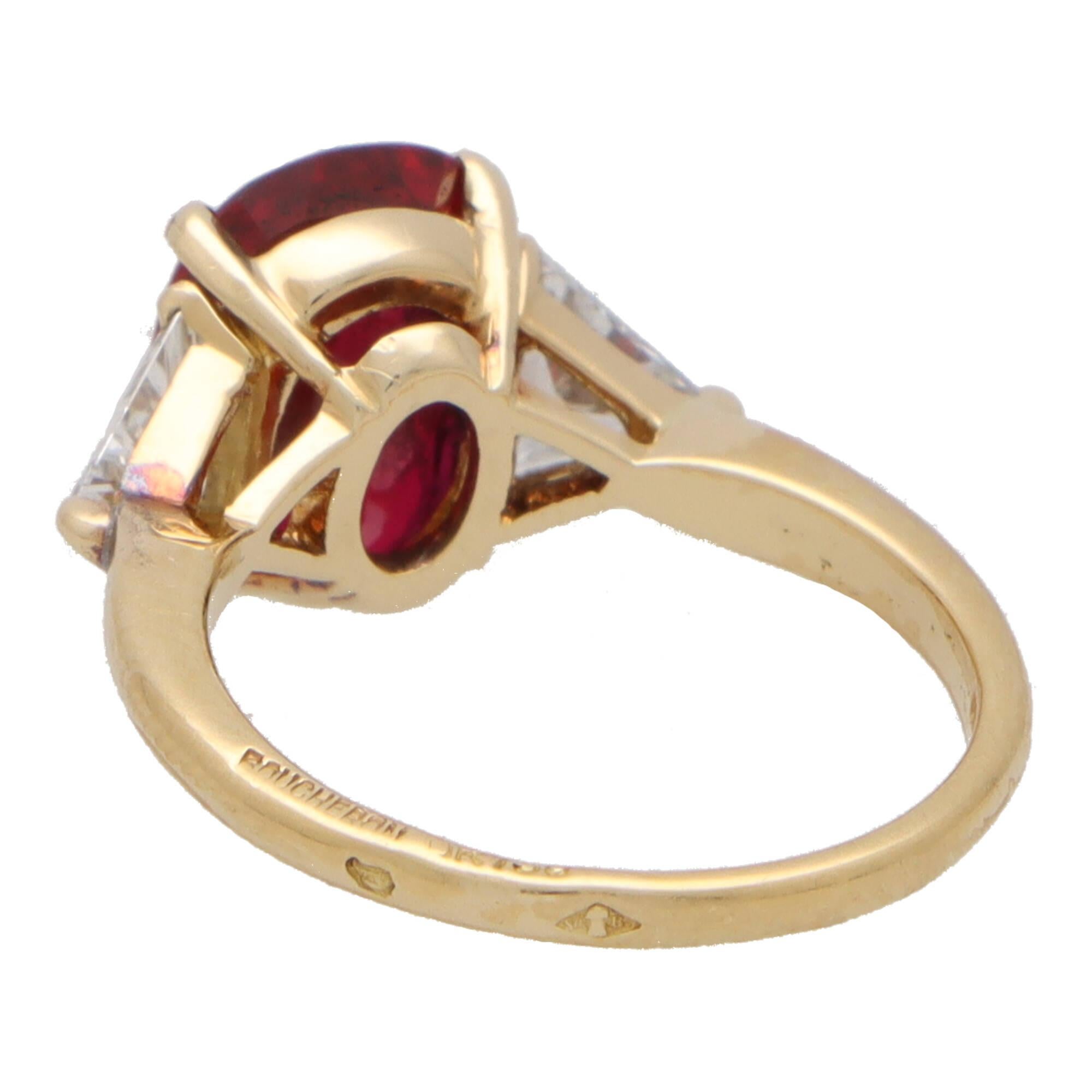 Oval Cut  Vintage Boucheron Ruby and Diamond Ring Set in 18k Yellow Gold For Sale