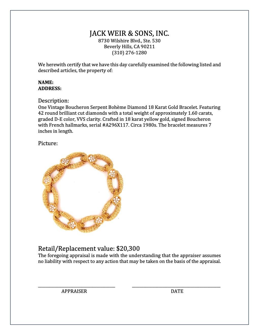 Vintage Boucheron Serpent Bohème Diamond 18 Karat Gold Bracelet In Excellent Condition In Beverly Hills, CA