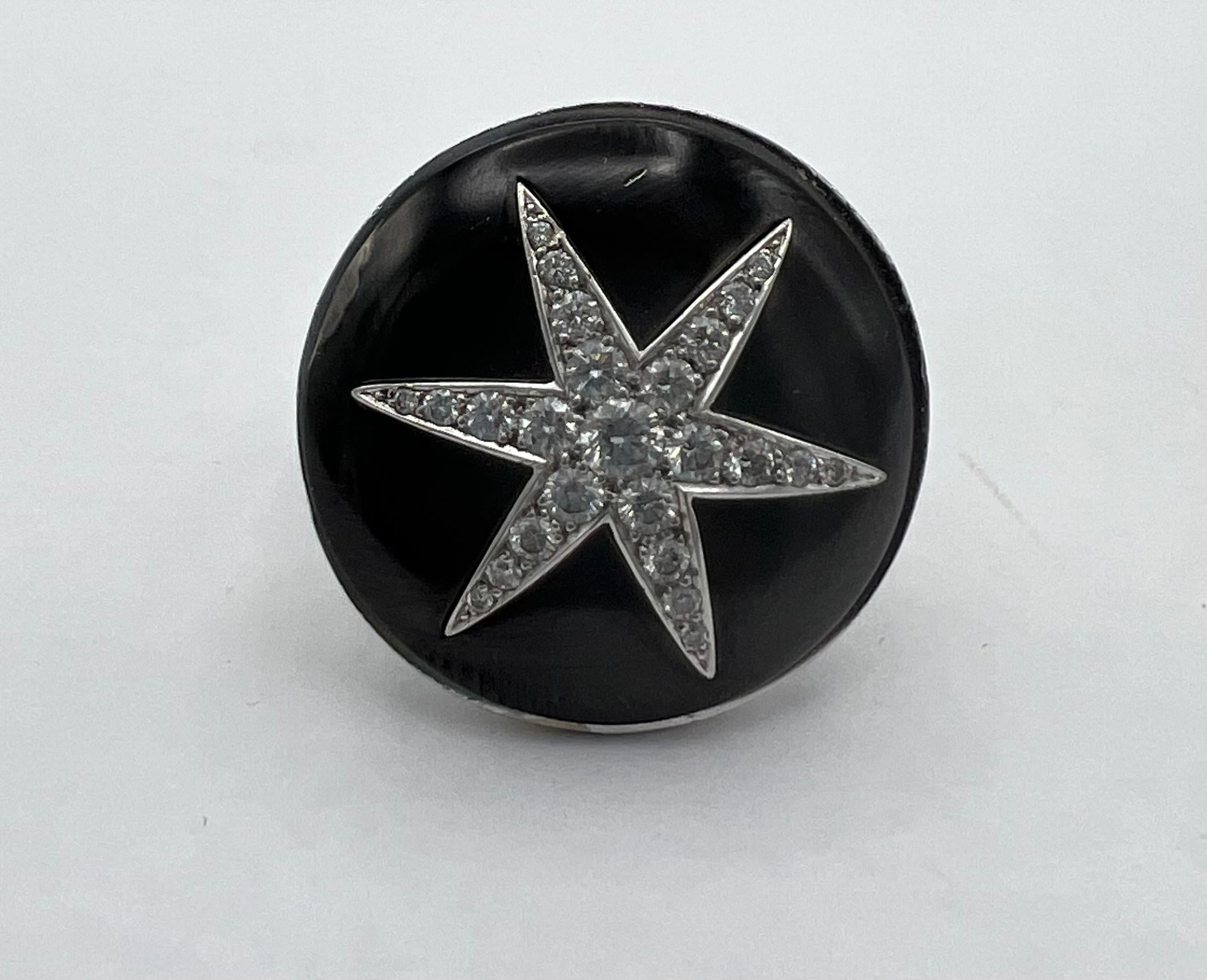 Round Cut Vintage Boucheron Star Onyx Diamond Ring For Sale