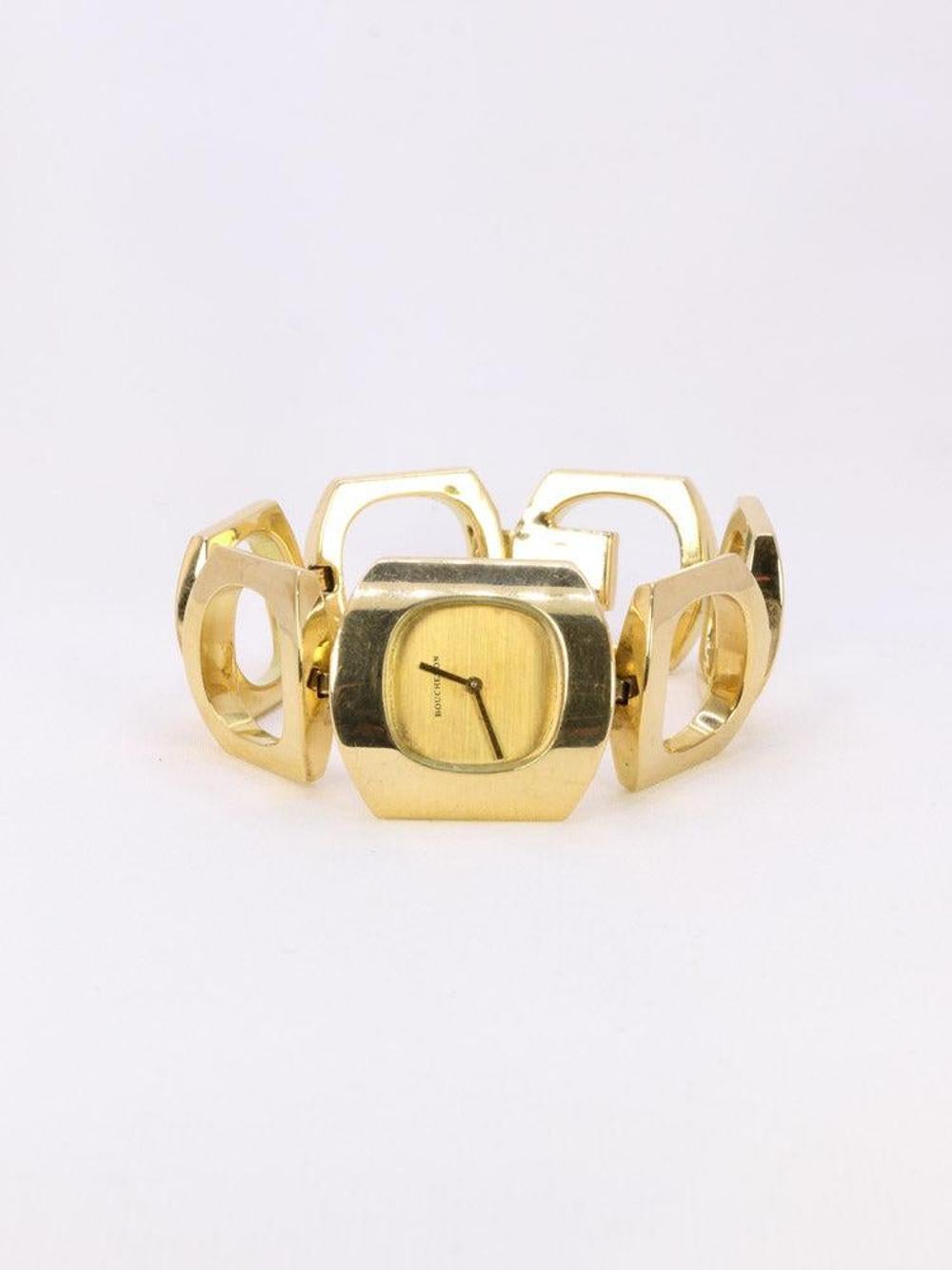 Vintage Boucheron Watch in Yellow Gold with Square Links In Good Condition For Sale In PARIS, FR
