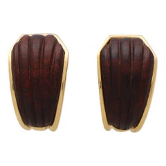 Vintage Boucheron Wood Earrings Set in 18k Yellow Gold