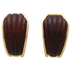 Vintage Boucheron Wood Earrings Set in 18k Yellow Gold