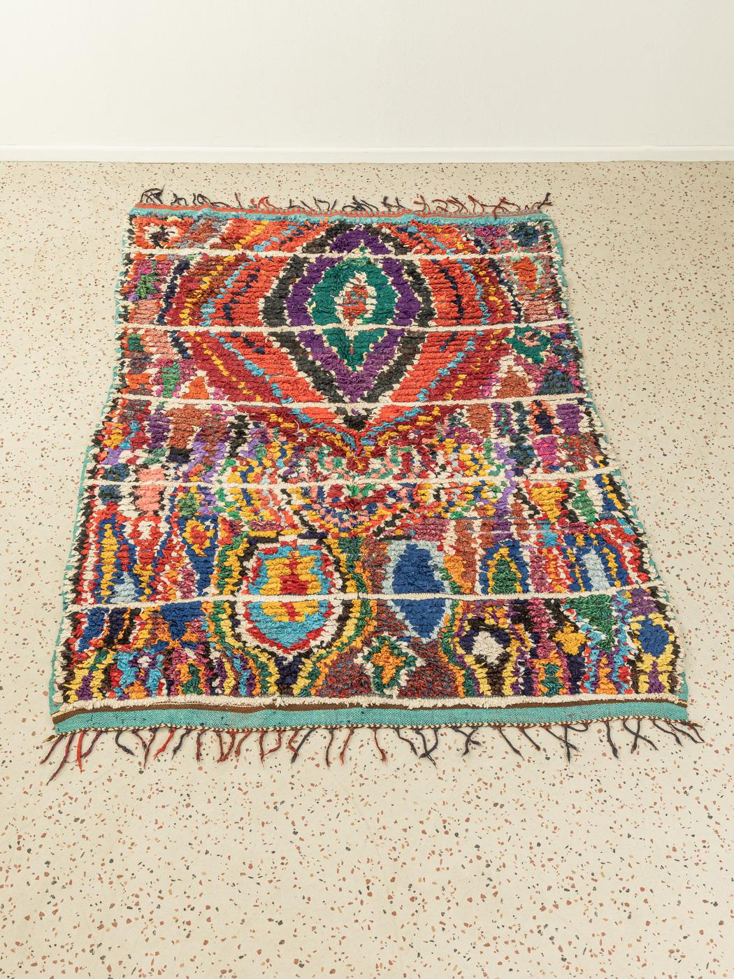 Moroccan Upcycled Vintage Boucherouite artistic sustainable Berber Rug Area of Ourika For Sale
