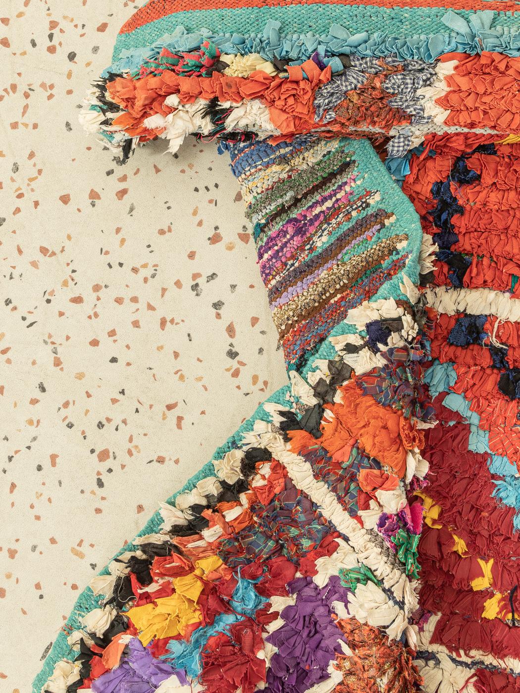 Upcycled Vintage Boucherouite artistic sustainable Berber Rug Area of Ourika For Sale 1