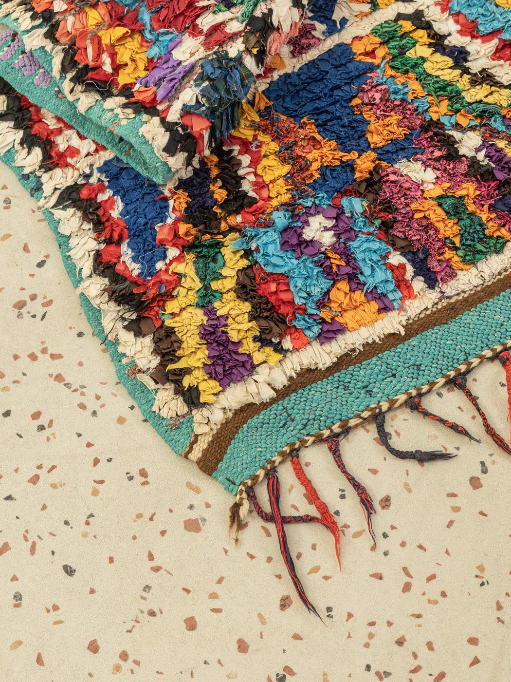 Upcycled Vintage Boucherouite artistic sustainable Berber Rug Area of Ourika For Sale 2