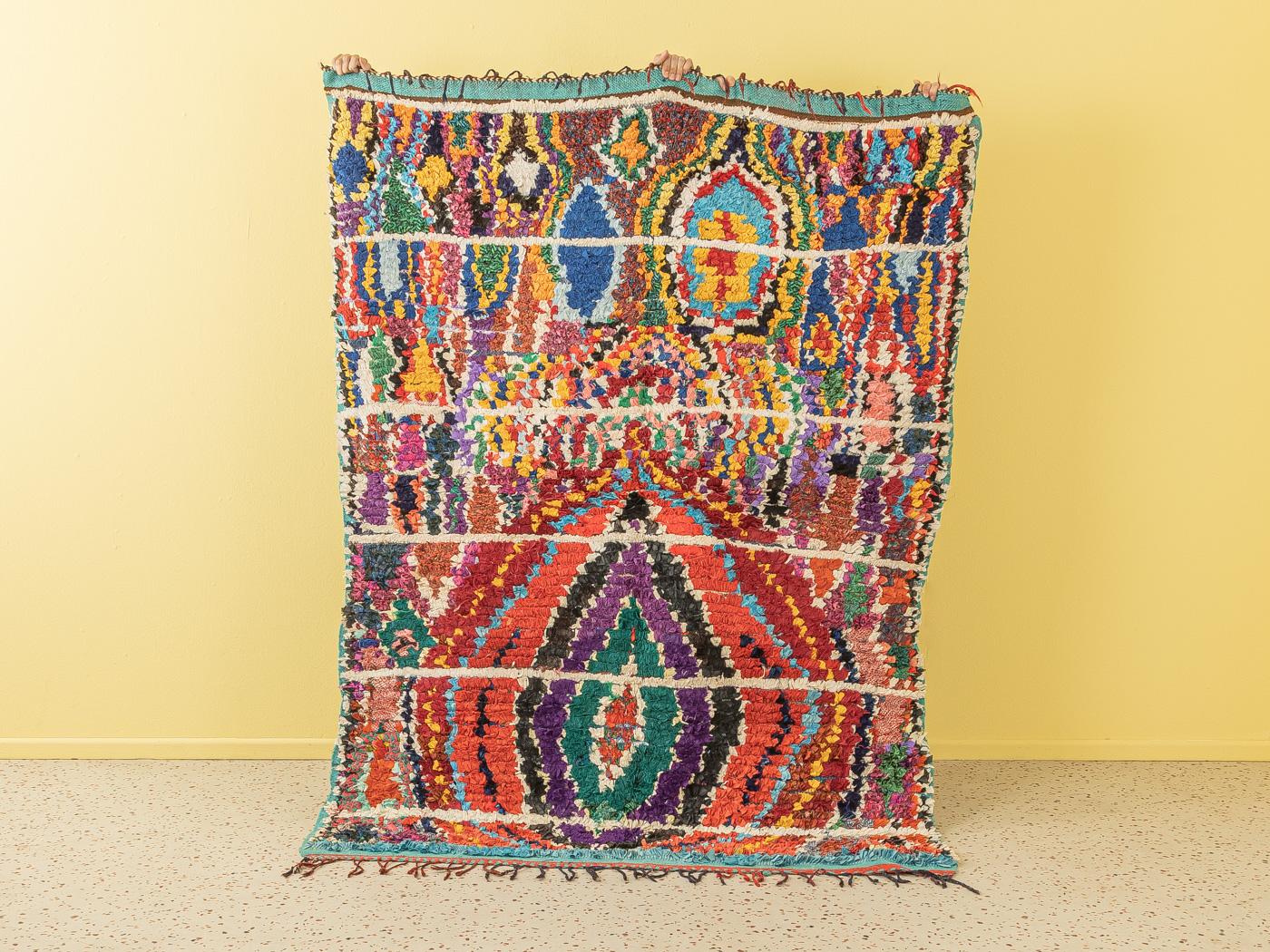 Upcycled Vintage Boucherouite artistic sustainable Berber Rug Area of Ourika For Sale