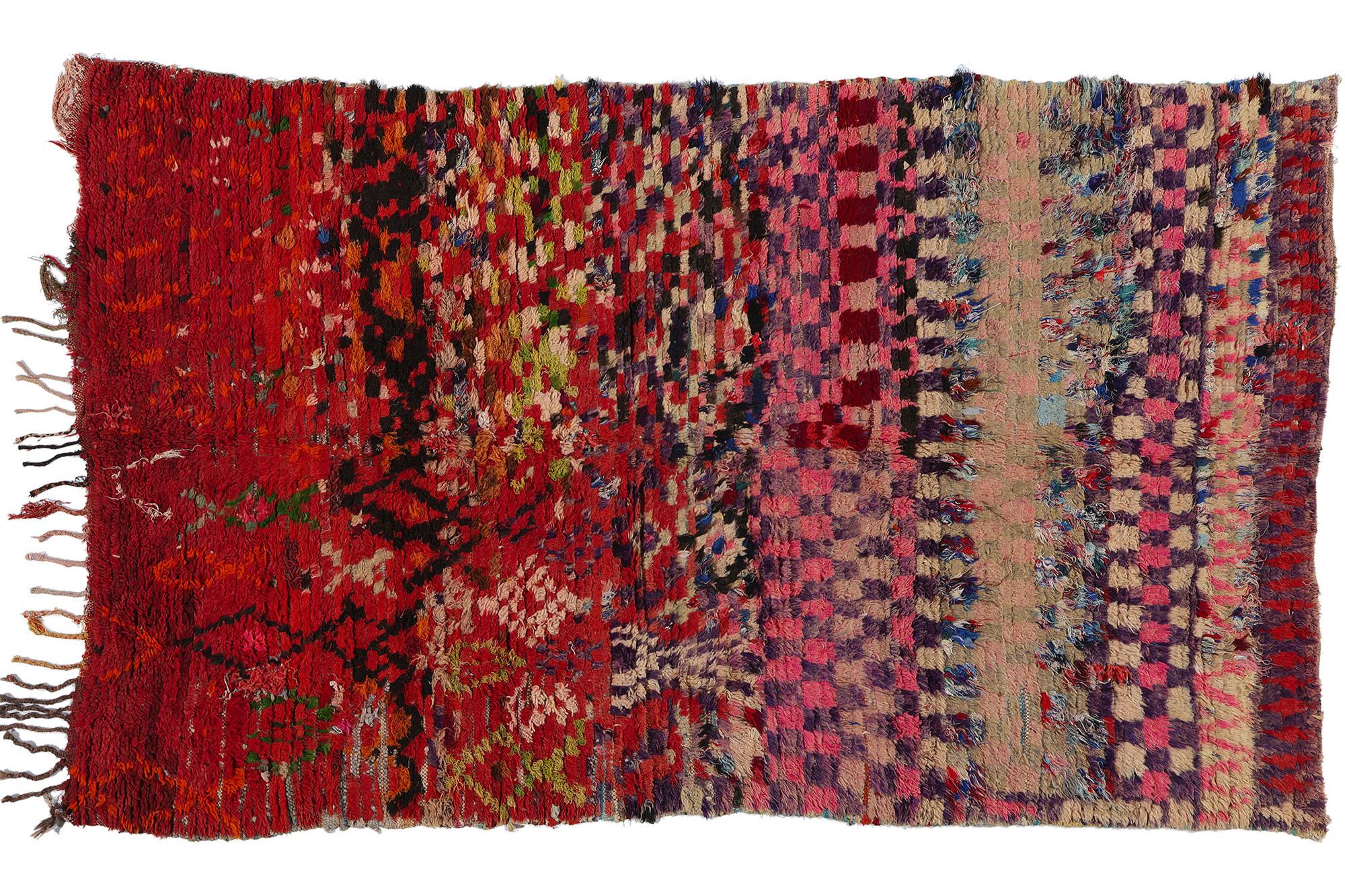 Vintage Boucherouite Boujad Moroccan Rag Rug, Sustainability Meets Cozy Nomad For Sale 3