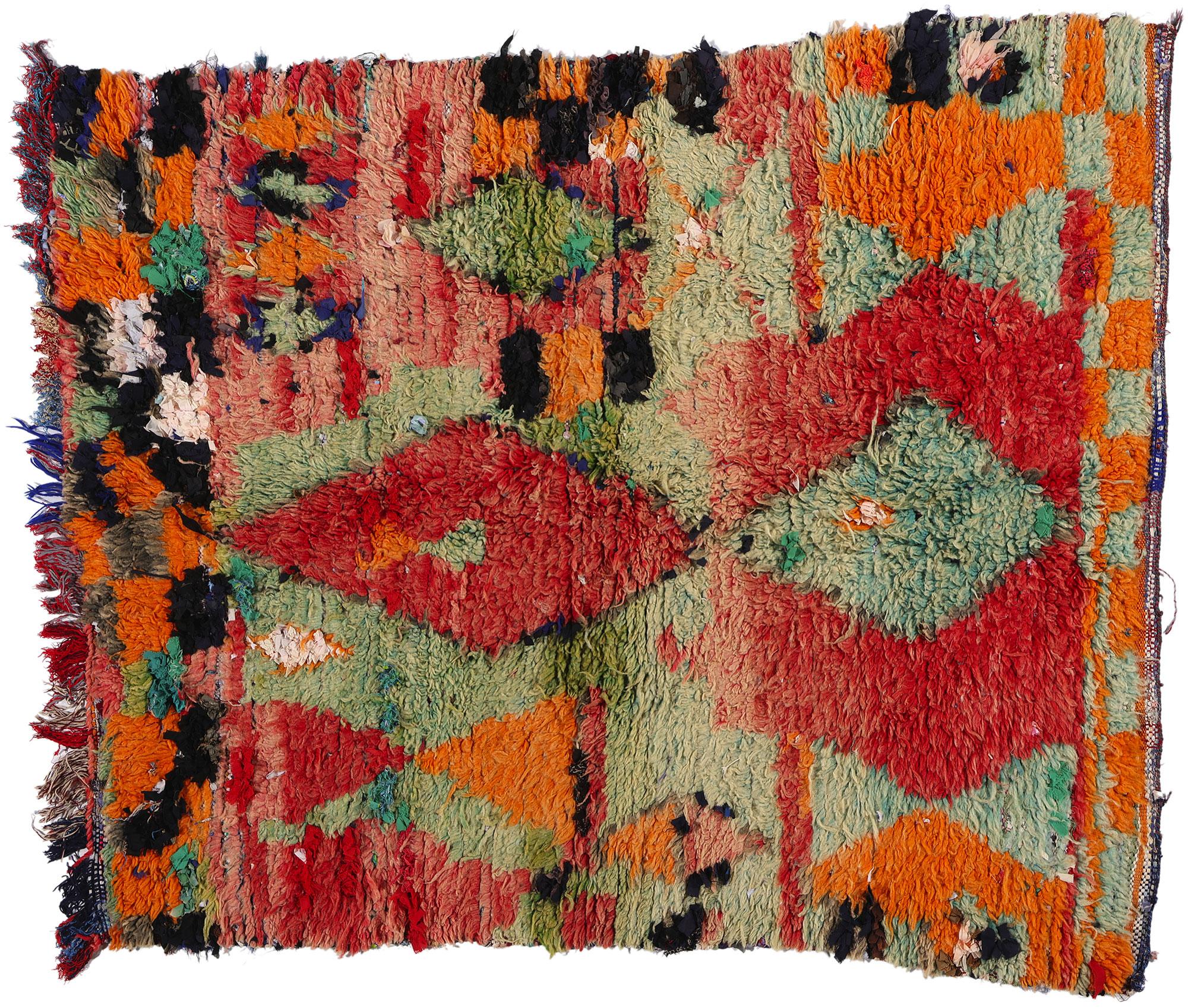 Vintage Boucherouite Boujad Moroccan Rag Rug, Sustainability Meets Cozy Nomad For Sale 3