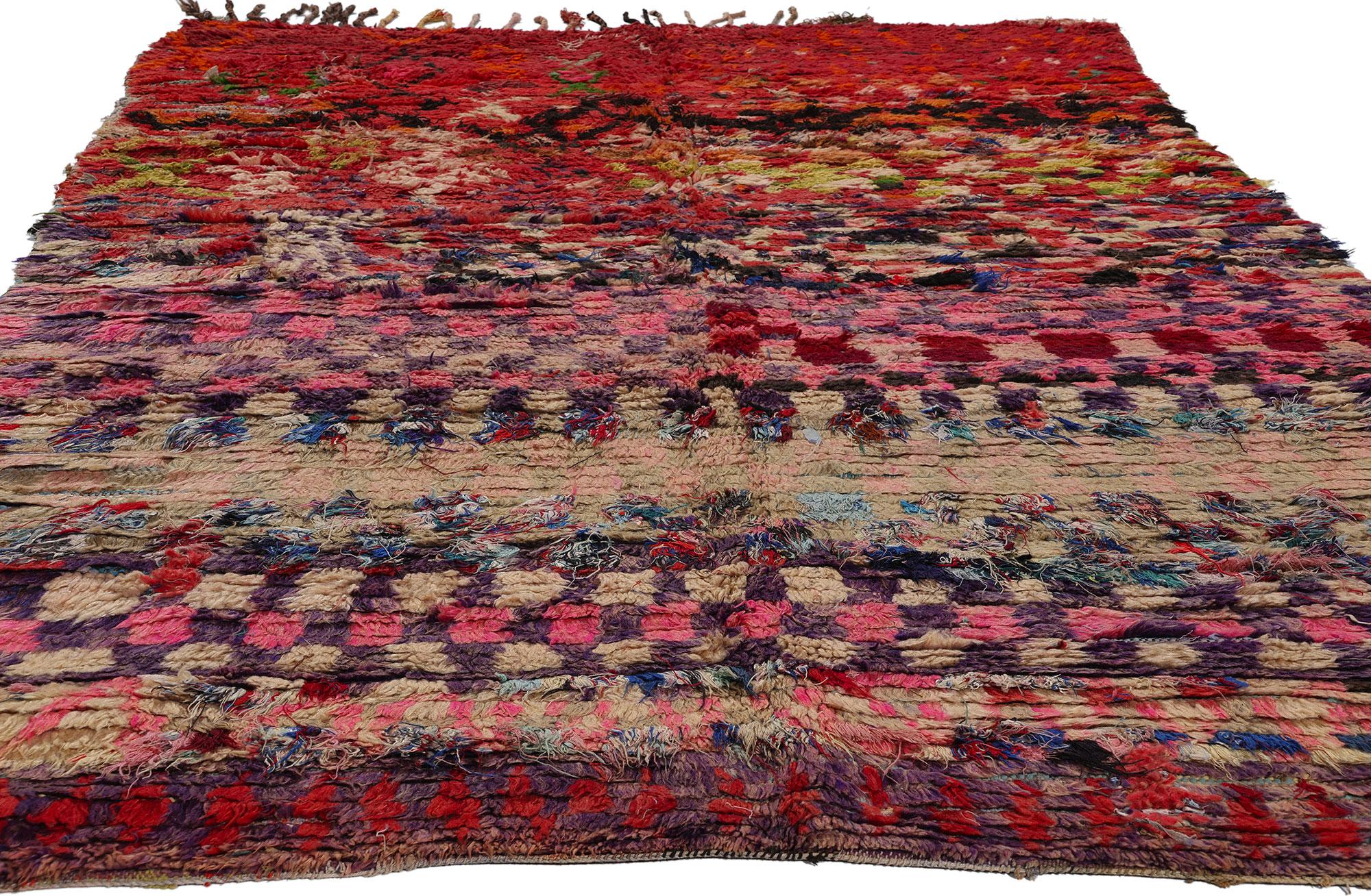 Bohemian Vintage Boucherouite Boujad Moroccan Rag Rug, Sustainability Meets Cozy Nomad For Sale