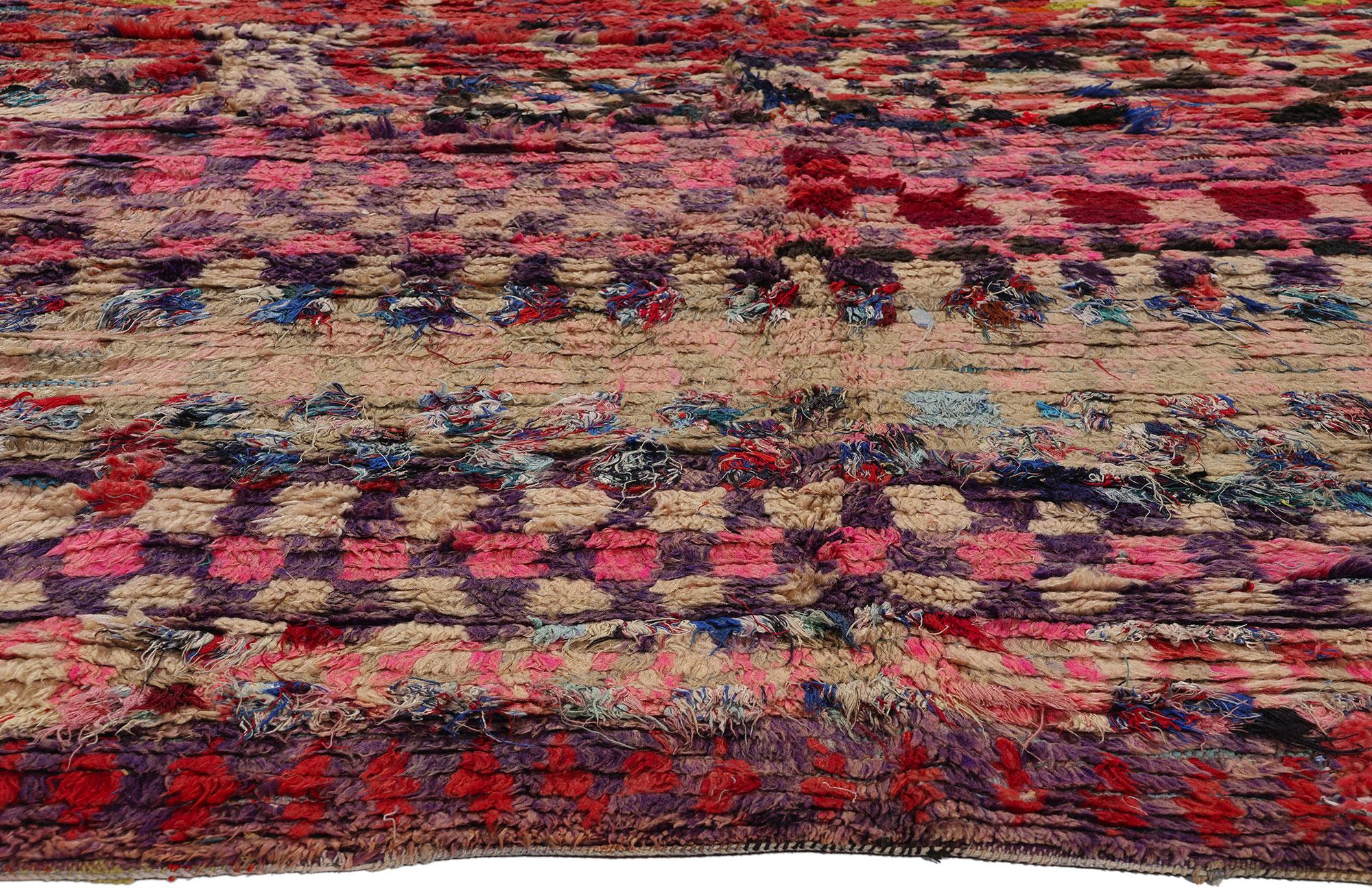 Hand-Knotted Vintage Boucherouite Boujad Moroccan Rag Rug, Sustainability Meets Cozy Nomad For Sale
