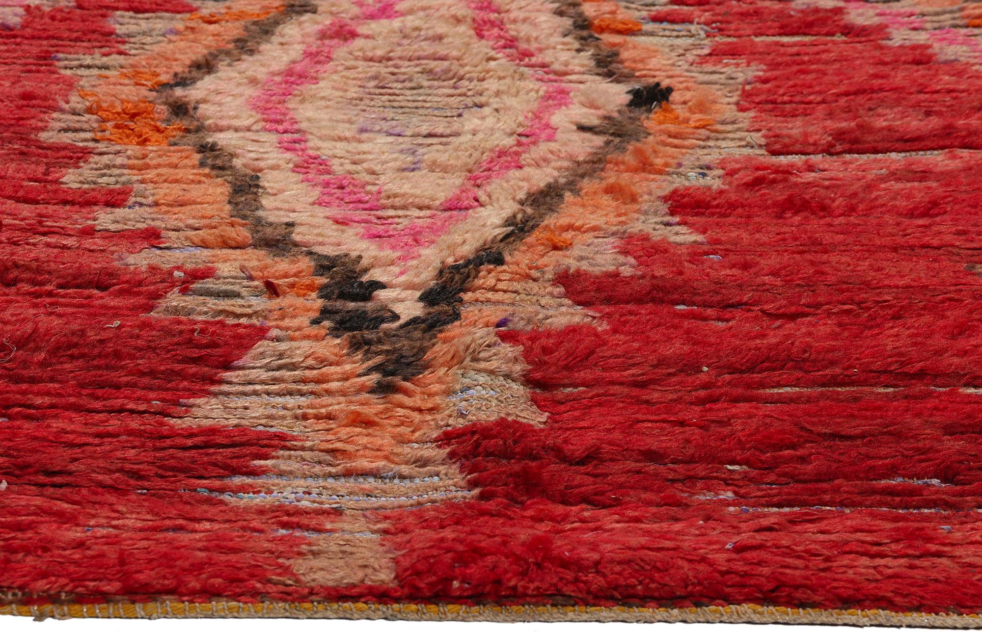 Hand-Knotted Vintage Boucherouite Boujad Moroccan Rag Rug, Sustainability Meets Cozy Nomad For Sale