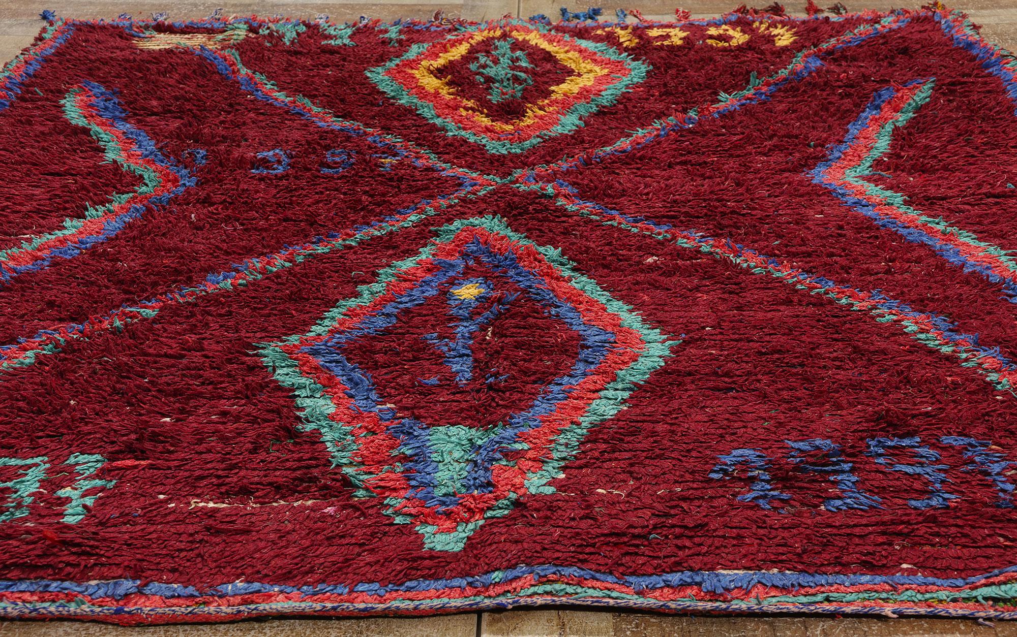 Vintage Boucherouite Boujad Moroccan Rag Rug, Sustainability Meets Cozy Nomad For Sale 1