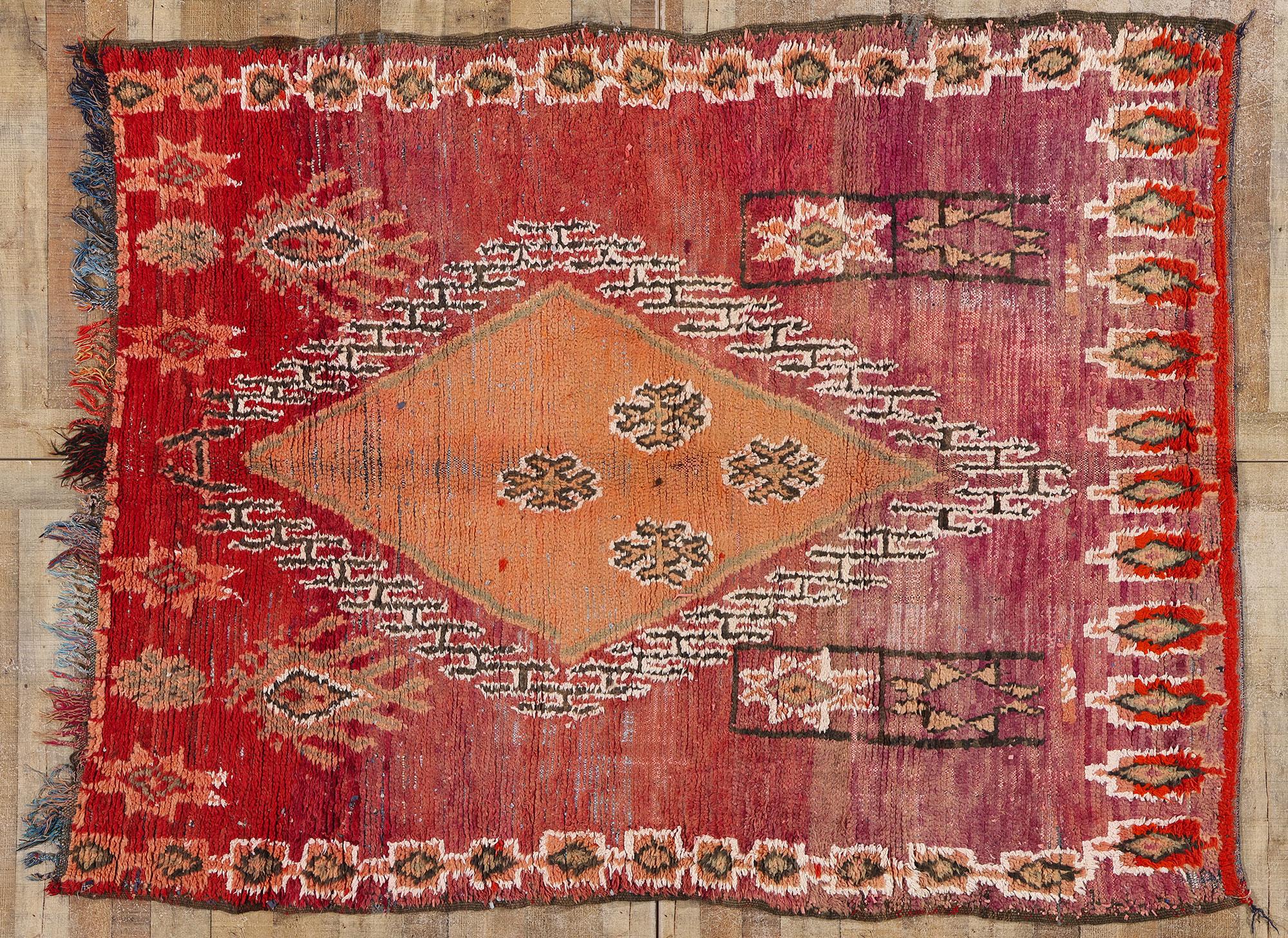 Vintage Boucherouite Boujad Moroccan Rag Rug, Sustainability Meets Cozy Nomad For Sale 2