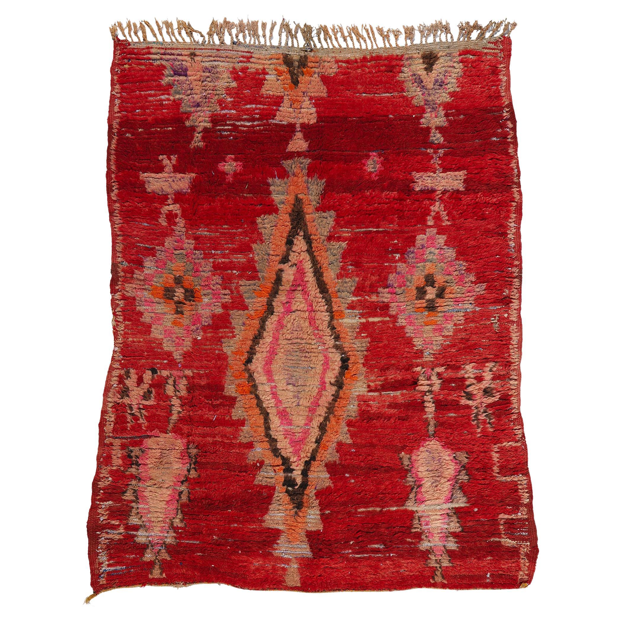 Marokkanischer Boucherouit-Boujad- Rag-Teppich im Vintage-Stil, Nachhaltigkeit trifft auf Cozy Nomad