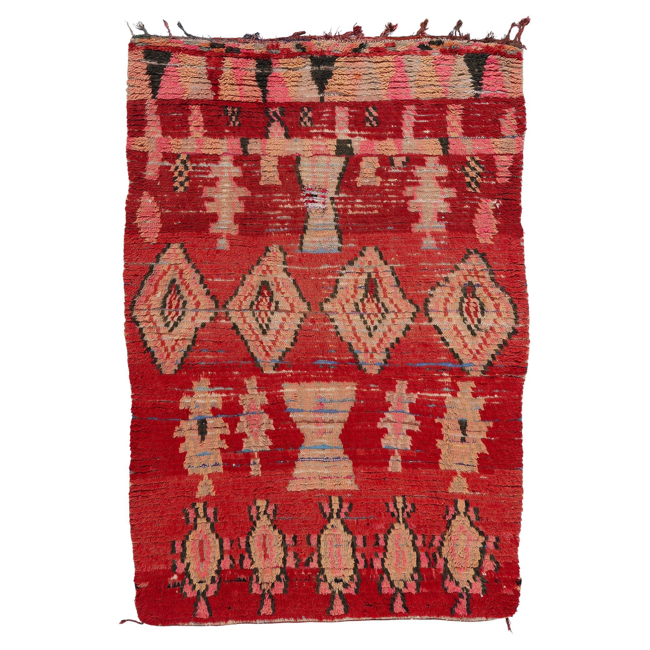 Marokkanischer Boucherouit-Boujad- Rag-Teppich im Vintage-Stil, Nachhaltigkeit trifft auf Cozy Nomad im Angebot