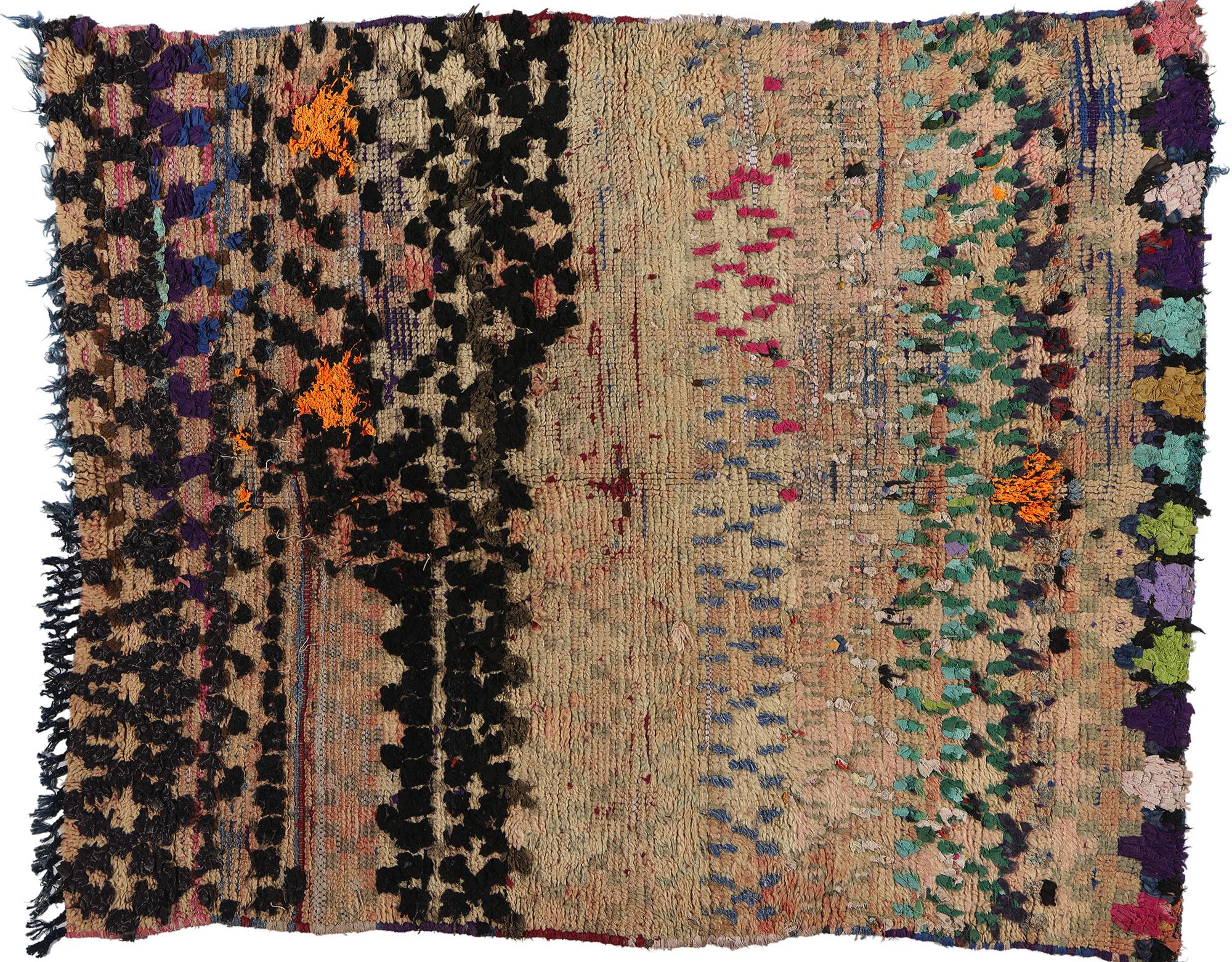 Marokkanischer Boucherouit-Bojad- Rag-Teppich im Vintage-Stil aus Boujad, Sustainability Meets Rustikaler Boho 3