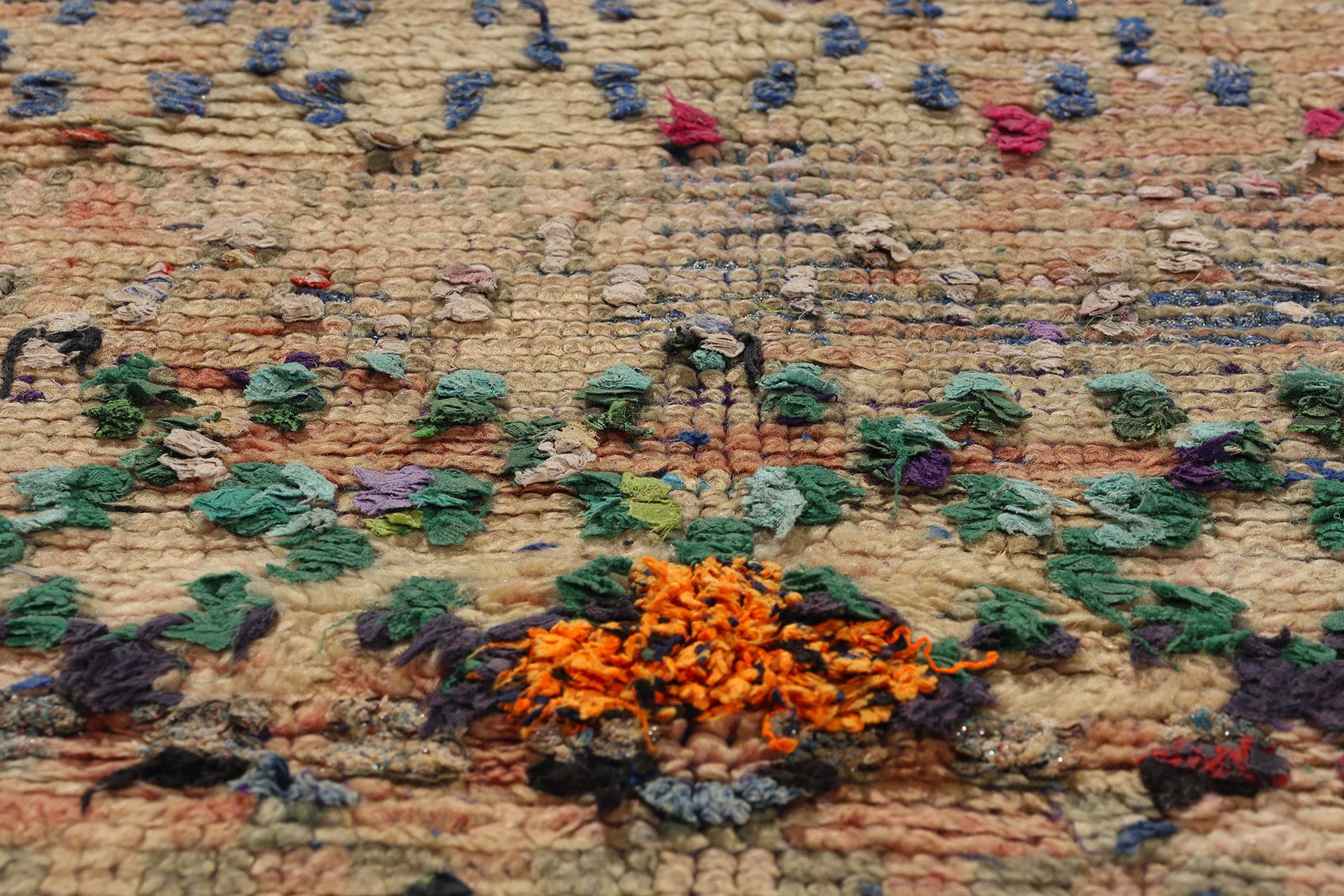 Marokkanischer Boucherouit-Bojad- Rag-Teppich im Vintage-Stil aus Boujad, Sustainability Meets Rustikaler Boho im Zustand „Starke Gebrauchsspuren“ in Dallas, TX